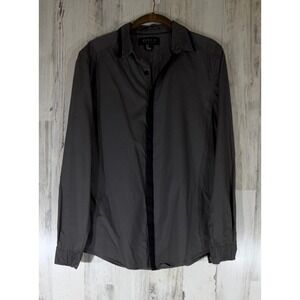 21 Men Button Down Shirt Small‎ Gray Fitted Contrast Trim Long Sleeve Poplin